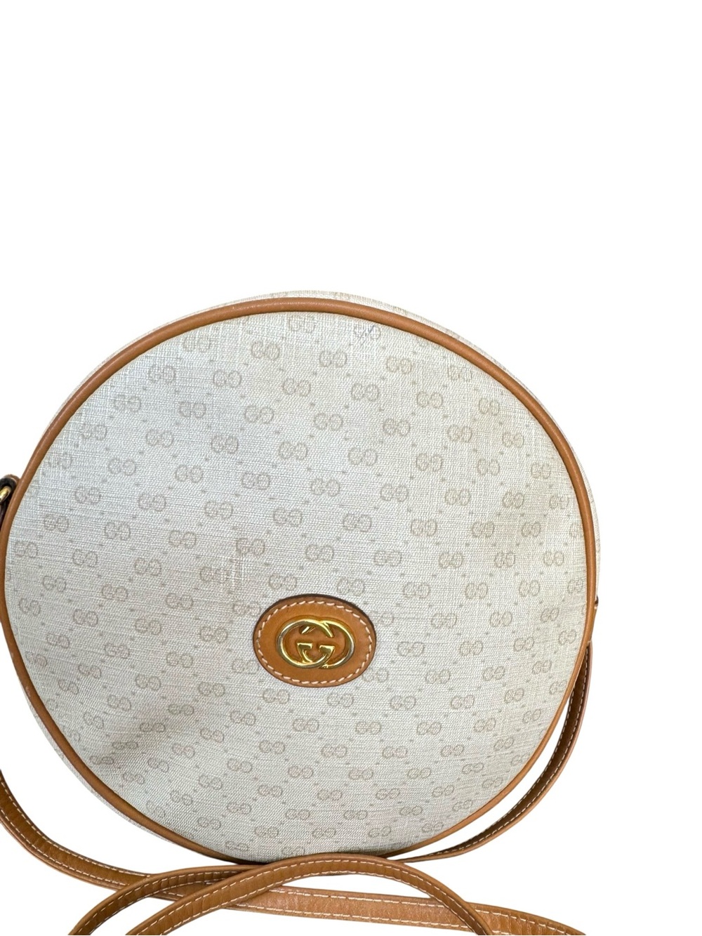 GUCCI Micro GG Supreme Crossbody Vintage Round Canteen Cream Shoulder Bag - Picture 6 of 16